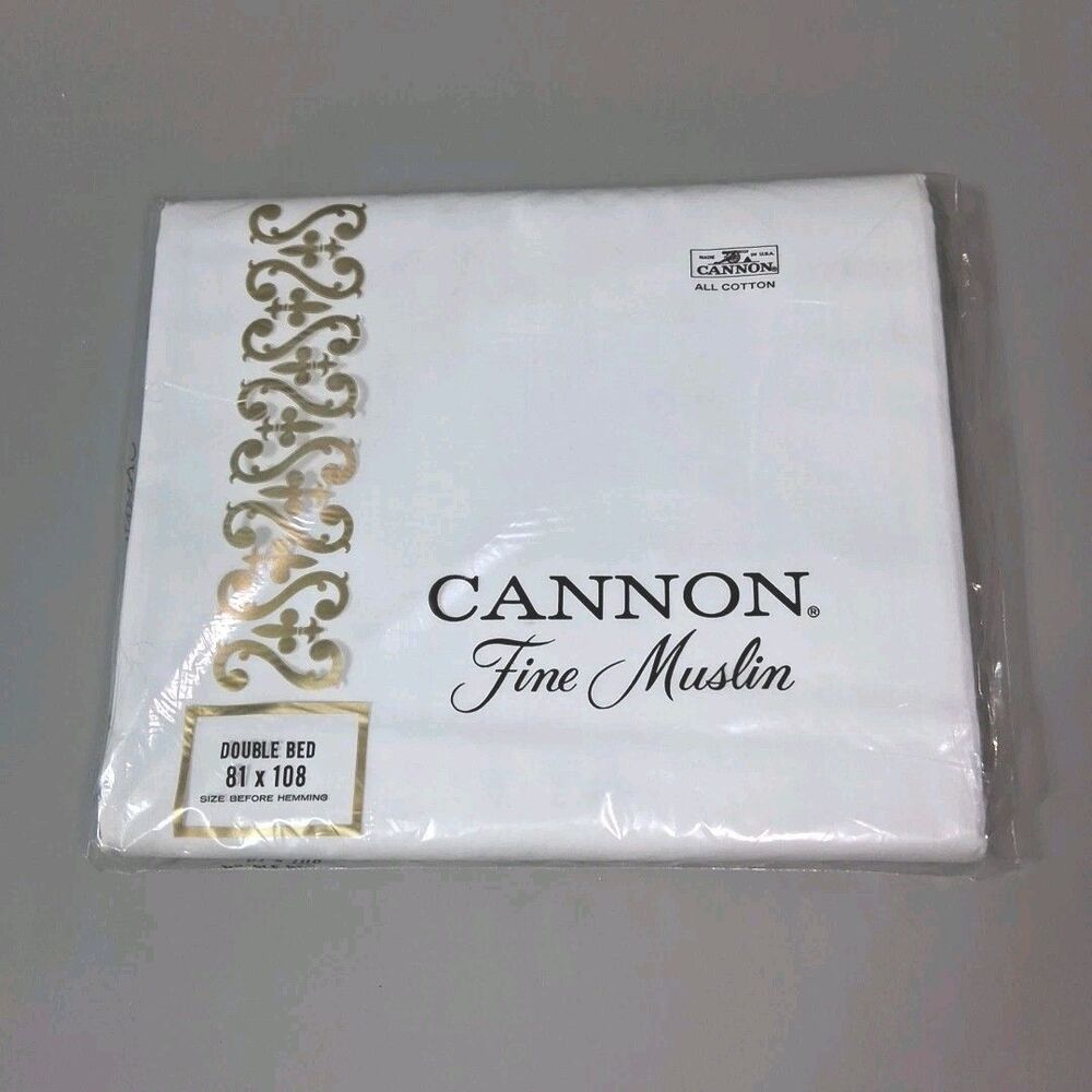 Cannon White Fine Muslin Double Full Bed Flat Sheet Cotton 81 X 108 Vintage 1960